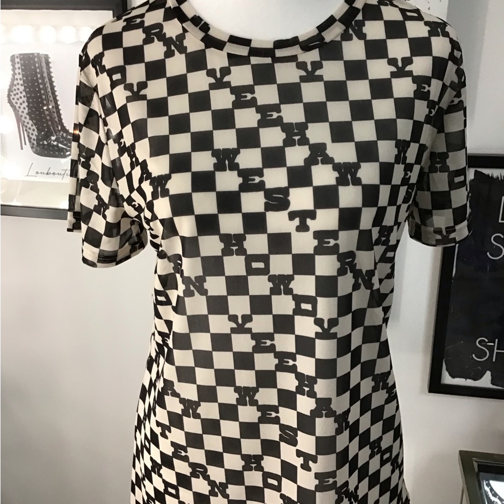 2 Fly Co Black and Cream Western Mesh Checkered Women's Top with Cami - Picture 2 of 3